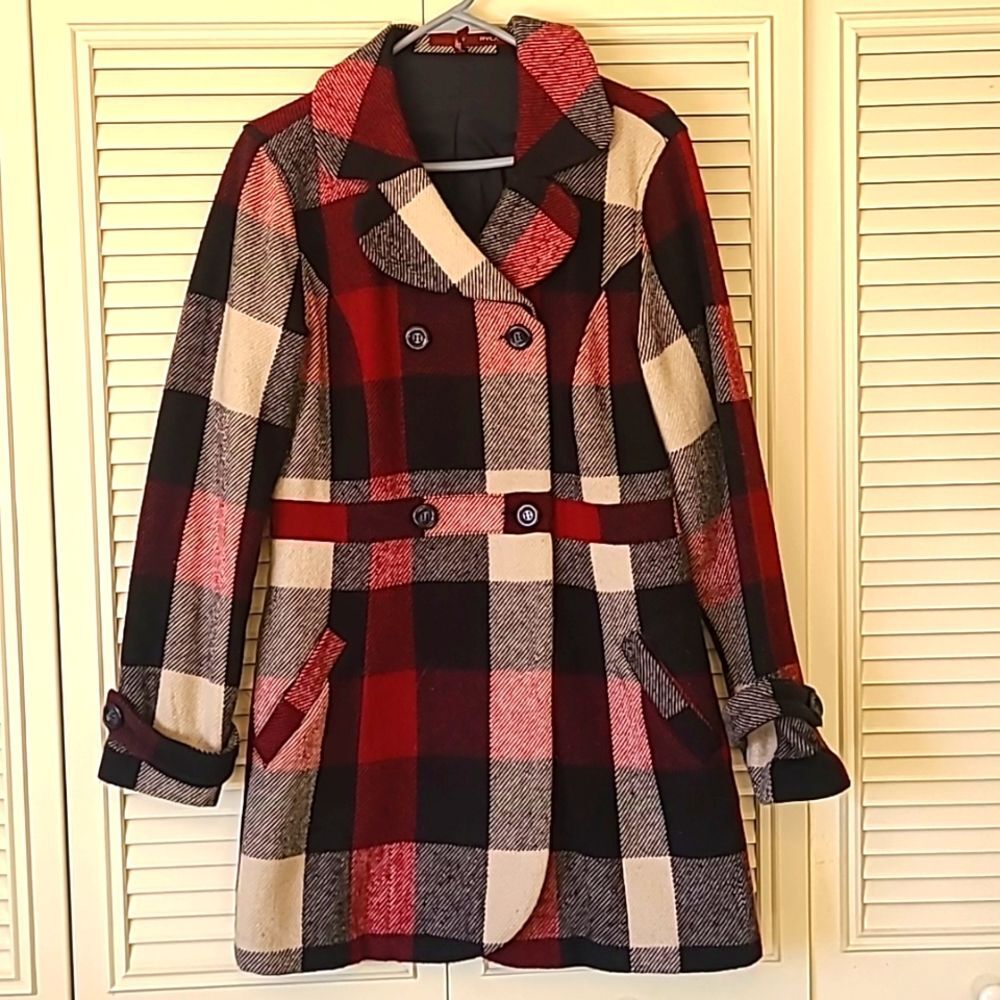Rvca Wool Blend Peacoat Plaid Size M - image 1